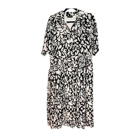 Stine Goya Short Sleeve Collar Neck Button Front Midi Dress White Black Size XS - Picture 7 of 10